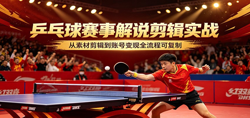 乒乓球赛事解说剪辑实战，从素材剪辑到账号变现全流程可复制-梦清研习社