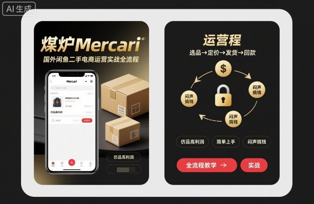 煤炉Mercari国外闲鱼二手电商运营实战全流程,仿品高利润,简单上手,闷声搞钱-梦清研习社
