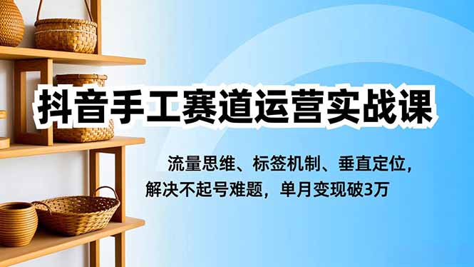 抖音手工赛道运营实战课，流量思维、标签机制、垂直定位，解决不起号难题，单月变现破3万-梦清研习社