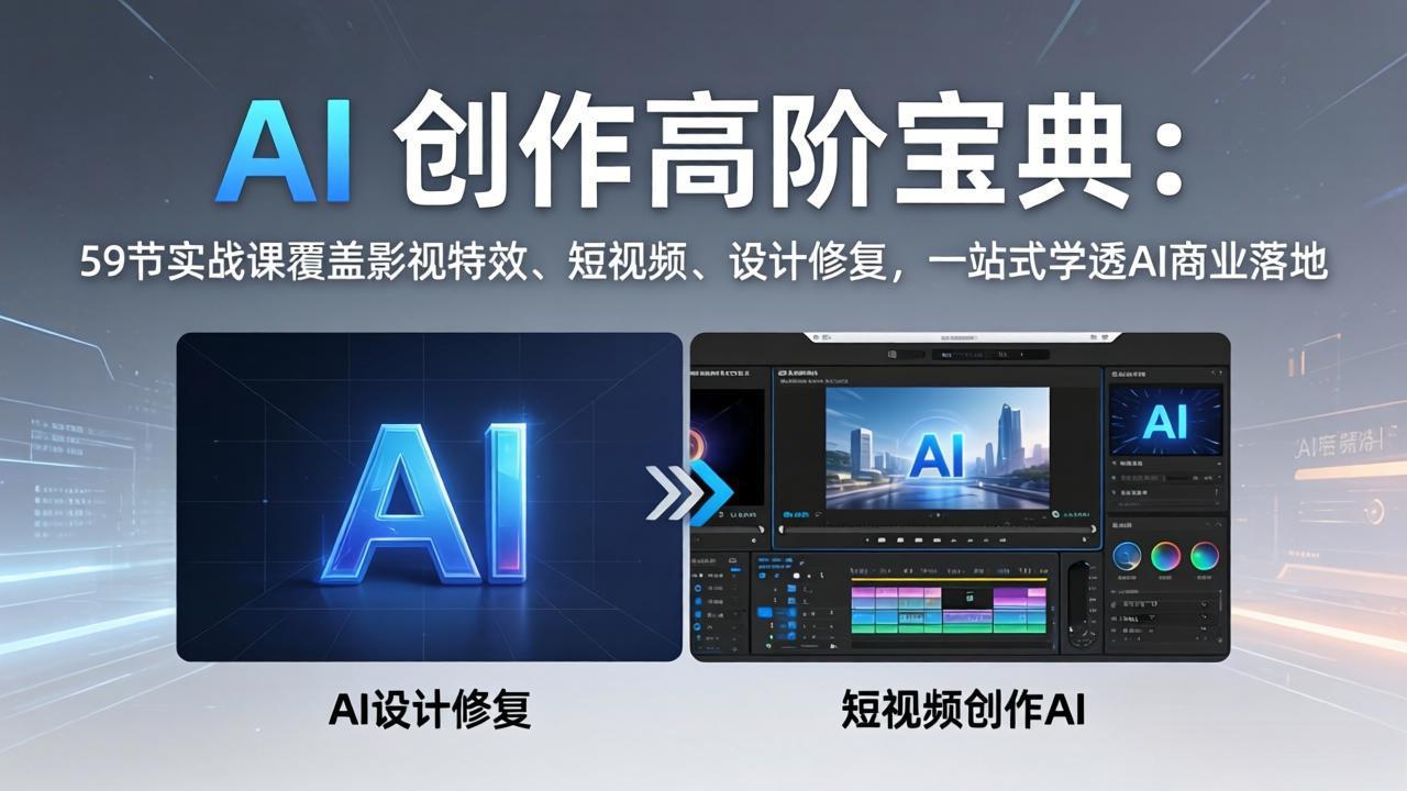 AI 创作高阶宝典：59节实战课覆盖影视特效、短视频、设计修复，一站式学透AI商业落地-梦清研习社