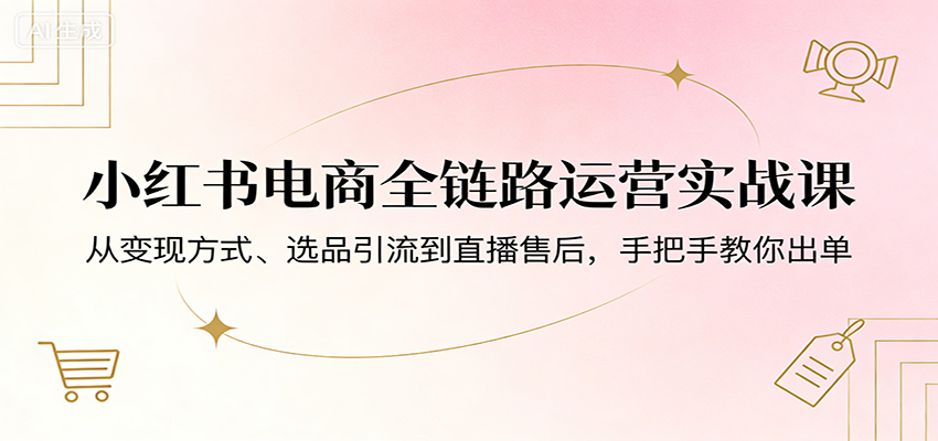 小红书电商全链路运营实战课：从变现方式、选品引流到直播售后，手把手教你出单-梦清研习社