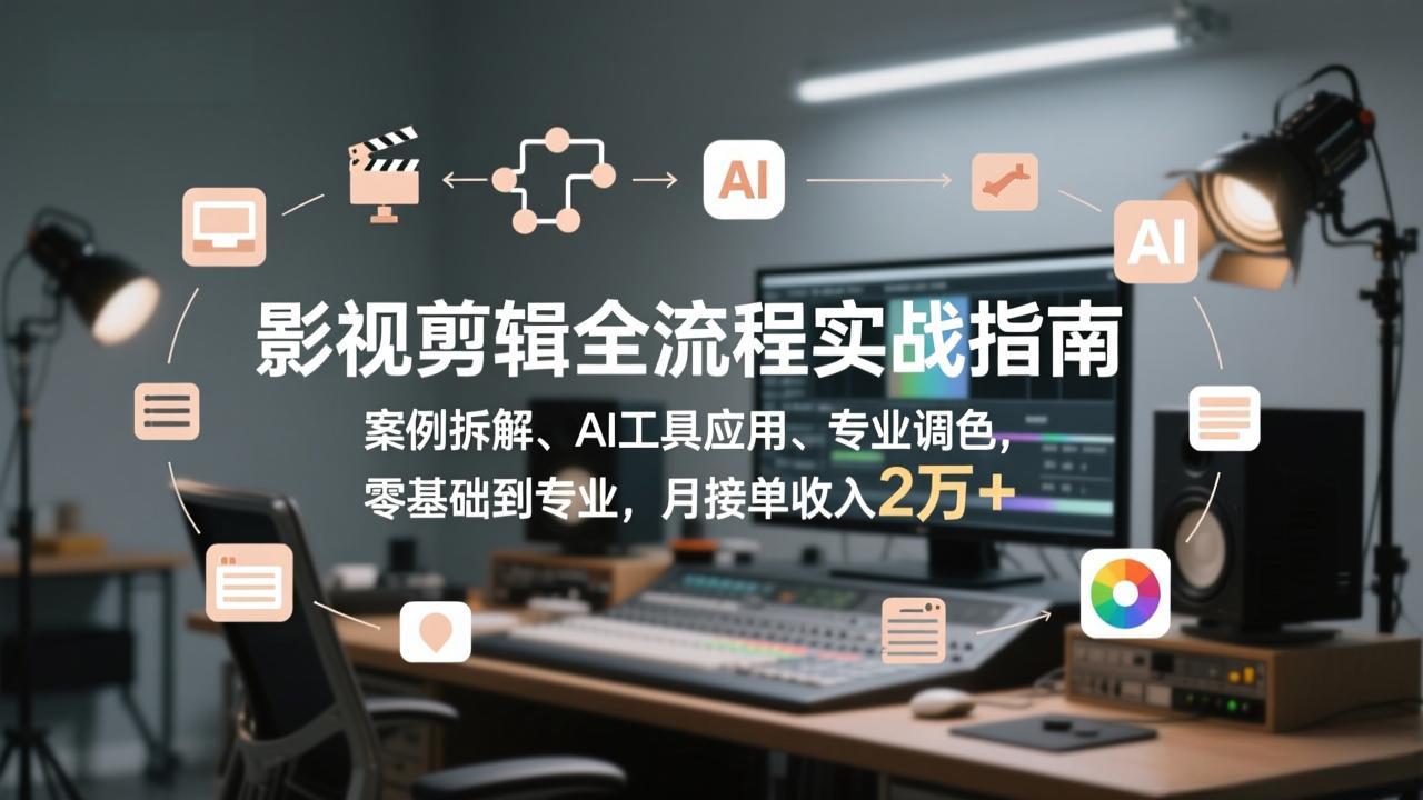 影视剪辑全流程实战指南，案例拆解、AI工具应用、专业调色，零基础到专业，月接单收入2万+-梦清研习社