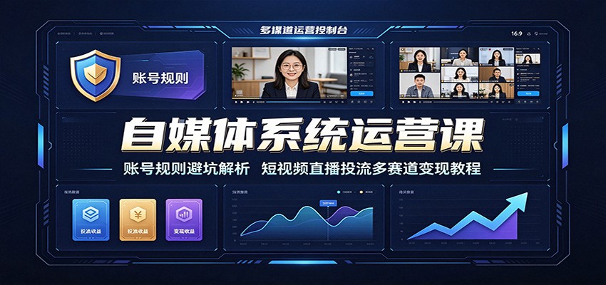 自媒体系统运营课：账号规则避坑解析，短视频直播投流多赛道变现教程-梦清研习社