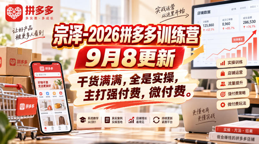 宗泽-2026拼多多训练营9月8更新，干货满满，全是实操，主打强付费，微付费-梦清研习社