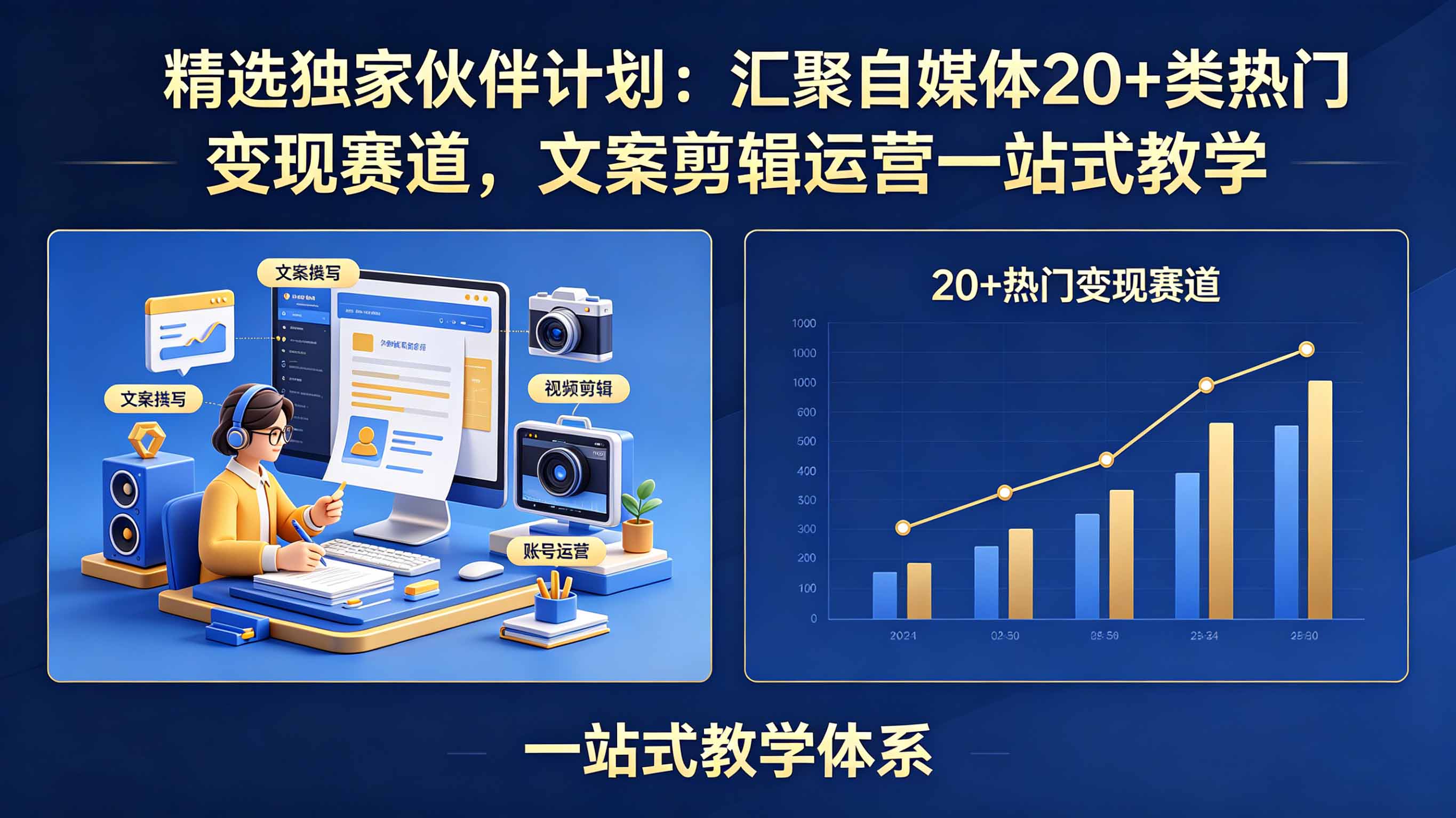 精选独家伙伴计划：汇聚自媒体20+类热门变现赛道，文案剪辑运营一站式教学-梦清研习社
