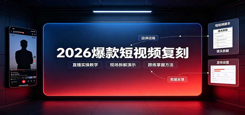 2026爆款短视频复刻：直播实操教学，配套文字文档掌握全流程-梦清研习社