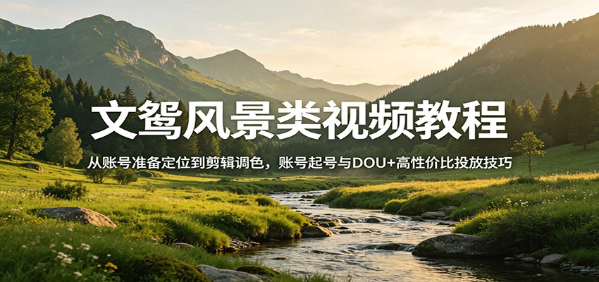 文鸳风景类视频教程：从账号准备定位到剪辑调色，账号起号与DOU+高性价比投放技巧-梦清研习社