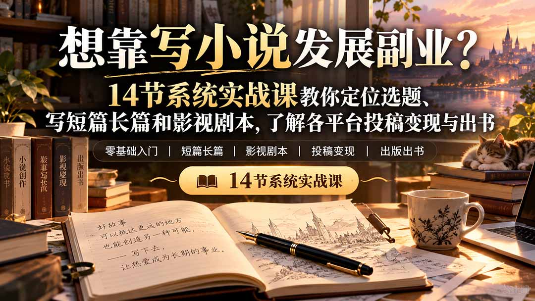 【无水印】想靠写小说发展副业？14节系统实战课教你定位选题、写短篇长篇和影视剧本，了解各平台投稿变现与出书-梦清研习社