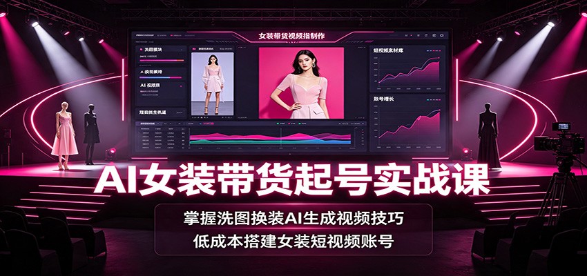 AI女装带货起号实战课：掌握洗图换装AI生成视频技巧，低成本搭建女装短视频账号-梦清研习社