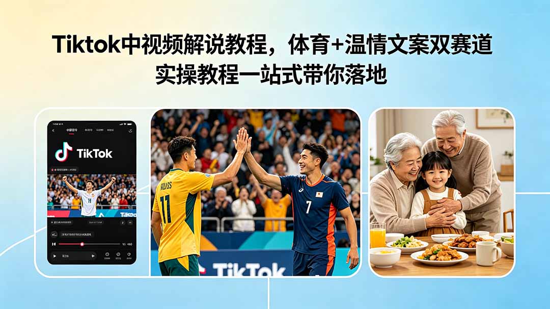 Tiktok中视频解说教程，体育+温情文案双赛道实操教程一站式带你落地-梦清研习社