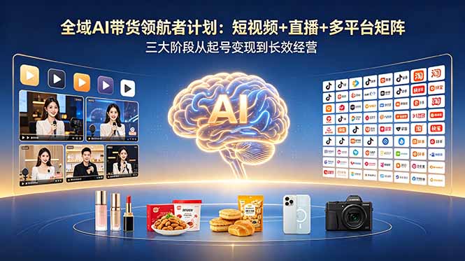全域AI带货领航者计划：短视频+直播+多平台矩阵，三大阶段从起号变现到长效经营-梦清研习社