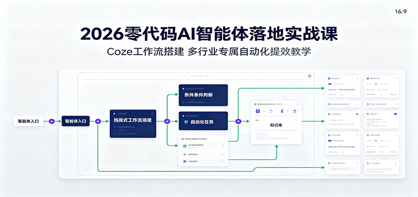 2026零代码AI智能体落地实战课：Coze工作流搭建，多行业专属自动化提效教学-梦清研习社