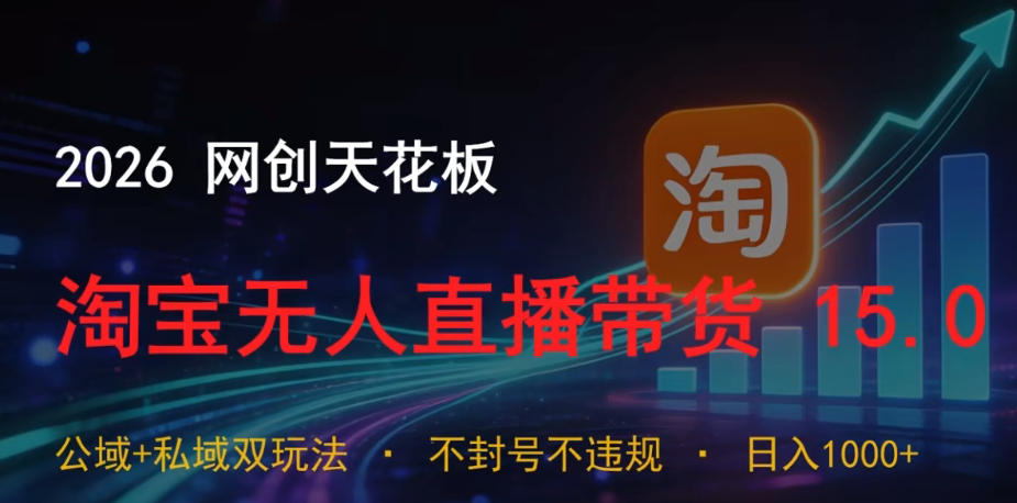 2026网创天花板，淘宝无人直播带货15.0，公域+私域双玩法，日入1k+，不违规不封号【揭秘】-梦清研习社