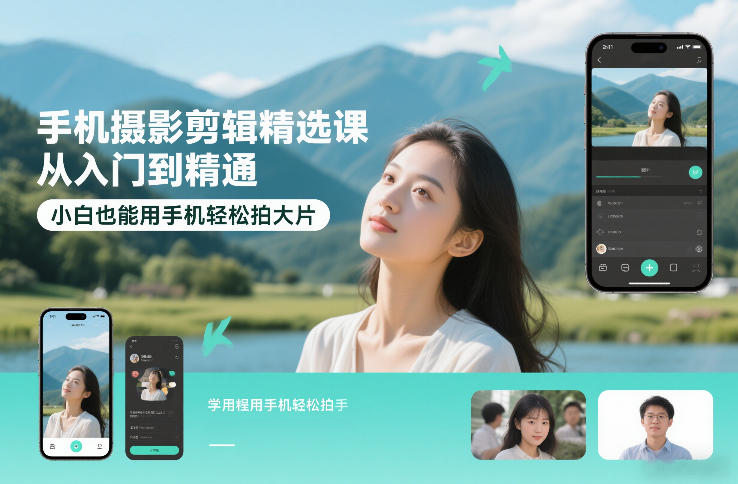 手机摄影剪辑精选课，从入门到精通，小白也能用手机轻松拍大片-梦清研习社