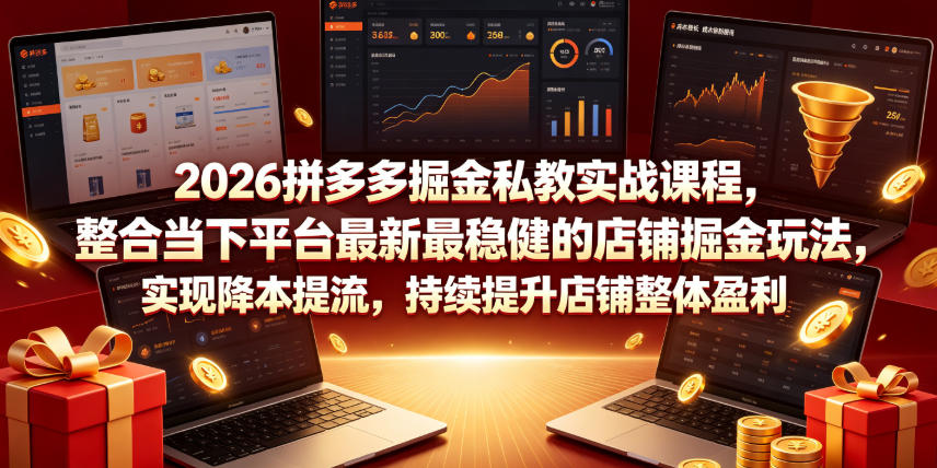 2026拼多多掘金私教实战课程，整合当下平台最新最稳健的店铺掘金玩法，实现降本提流，持续提升店铺整体盈利-梦清研习社