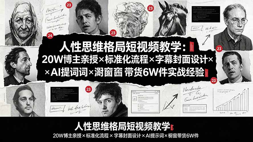 人性思维格局短视频教学:20W博主亲授×标准化流程×字幕封面设计×AI提示词×橱窗带货6W件实战经验-梦清研习社