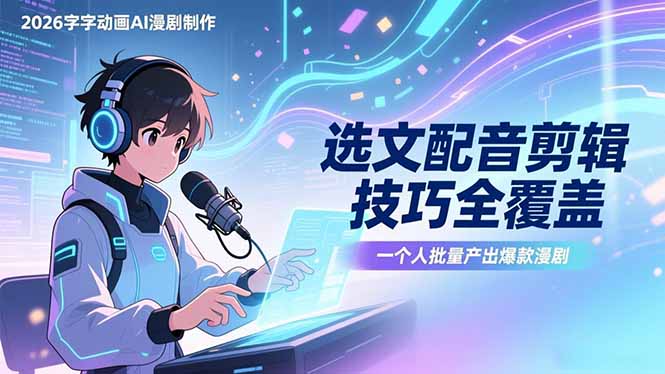 2026字字动画AI漫剧制作-1期,选文配音剪辑技巧全覆盖,一个人就能批量产出爆款漫剧-梦清研习社