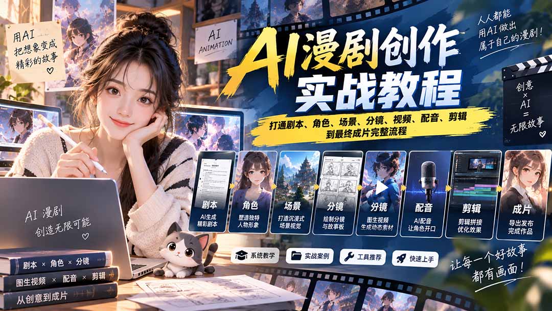 2026 AI漫剧创作实战教程：打通剧本、角色、场景、分镜、视频、配音、剪辑到最终成片完整流程-梦清研习社