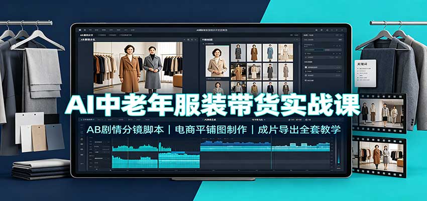 AI中老年服装带货实战课：AB剧情分镜脚本，电商平铺图制作，成片导出全套教学-梦清研习社