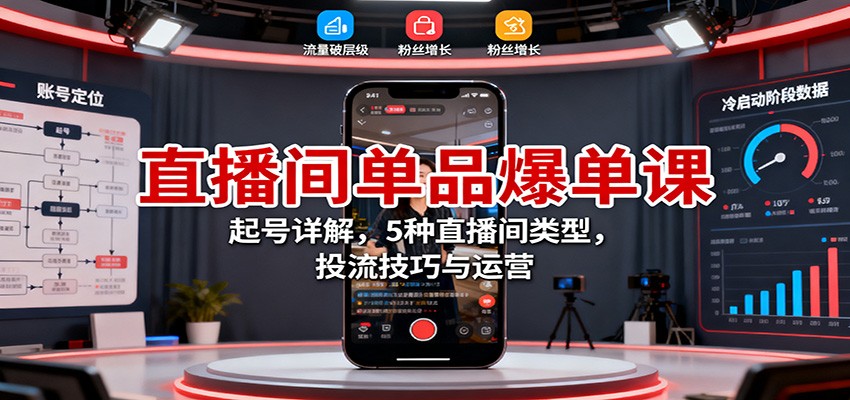 直播间单品爆单课：起号详解，5种直播间类型，投流技巧与运营-梦清研习社