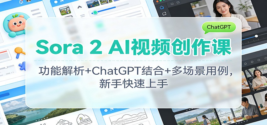 Sora 2 AI视频创作课：功能解析+ChatGPT结合+多场景用例，新手快速上手-梦清研习社