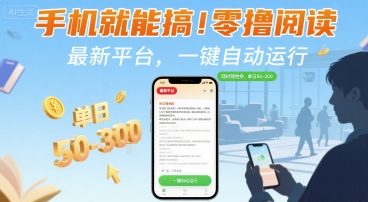 手机就能搞！零撸阅读挂G，最新平台，一键自动运行，随时随地挣，单日50-3张+【揭秘】-梦清研习社