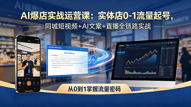 AI爆店实战运营课：实体店0-1流量起号，同城短视频+AI文案+直播全链路实战-梦清研习社