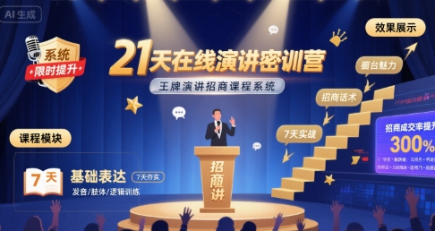 21天在线演讲密训营，王牌演讲招商课程系统-梦清研习社