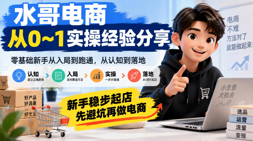 水哥电商从0~1实操经验分享，​零基础新手从入局到跑通，从认知到落地，新手稳步起店，先避坑再做电商-梦清研习社