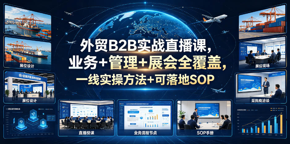 外贸B2B实战直播课，业务+管理+展会全覆盖，一线实操方法+可落地SOP-梦清研习社