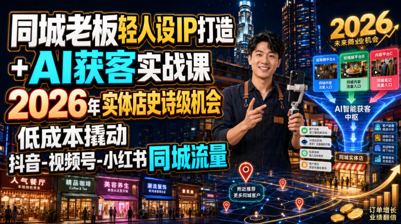 同城老板轻人设IP打造+AI获客实战课，2026年实体店史诗级机会，低成本撬动抖音-视频号-小红书同城流量-梦清研习社