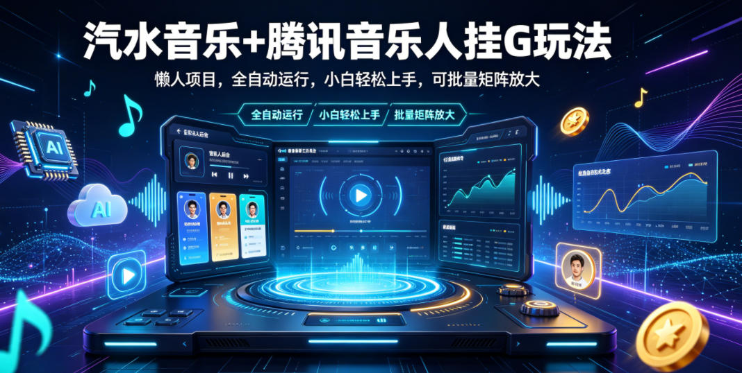 汽水音乐+腾讯音乐人挂G玩法，懒人项目，全自动运行，小白轻松上手，可批量矩阵放大【揭秘】-梦清研习社