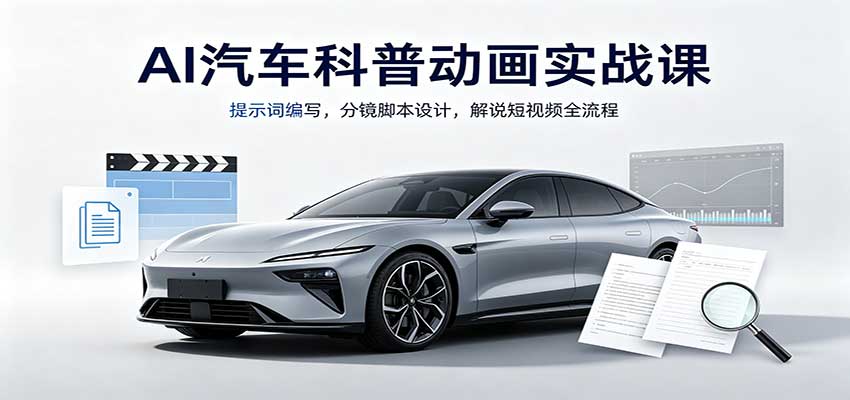AI汽车科普动画实战课：提示词编写，分镜脚本设计，解说短视频全流程-梦清研习社