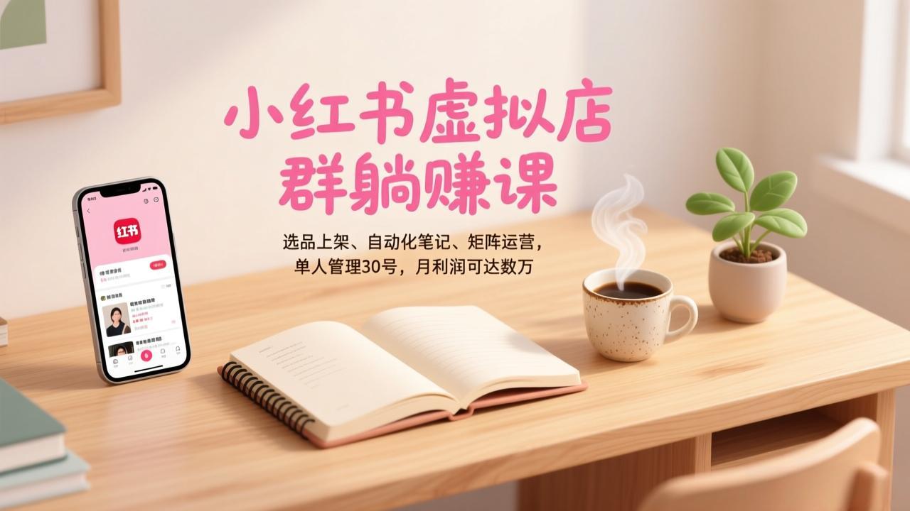 小红书虚拟店群躺赚课,选品上架、自动化笔记、矩阵运营,单人管理30号,月利润可达数万-梦清研习社