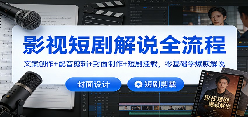 影视短剧解说全流程：文案创作+配音剪辑+封面制作+短剧挂载，零基础学爆款解说-梦清研习社
