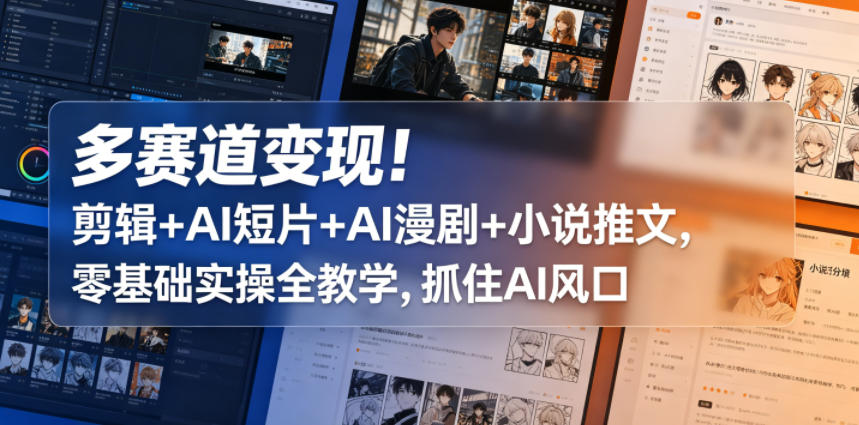 多赛道变现！剪辑+AI短片+AI漫剧+小说推文，零基础实操全教学，抓住AI风口-梦清研习社