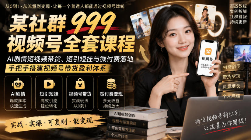 某社群999视频号全套课程，AI剧情短视频带货、短引短挂与微付费落地，手把手搭建视频号带货盈利体系-梦清研习社