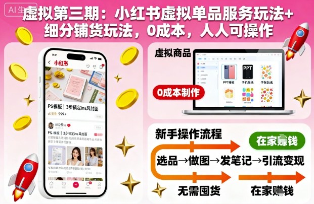 虚拟第三期：小红书虚拟单品服务玩法+细分铺货玩法，0成本，人人可操作(更新)-梦清研习社