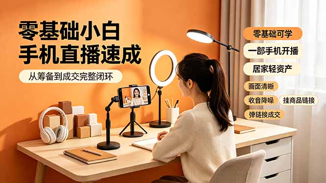 零基础小白手机直播速成，从筹备到成交完整闭环，适配苹果安卓系统，解决杂音卡顿留人难问题-梦清研习社