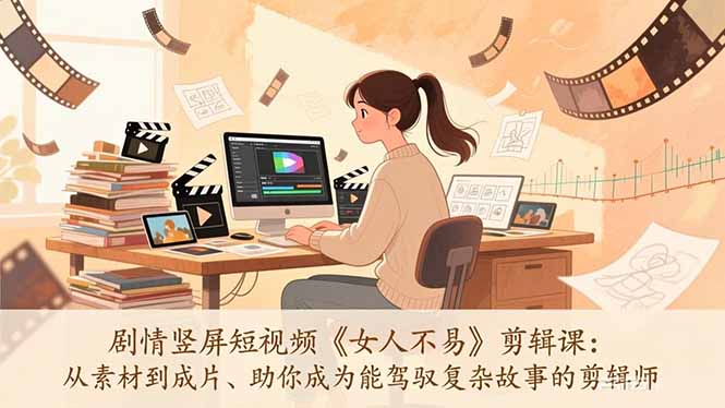 剧情竖屏短视频《女人不易》剪辑课：从素材到成片、助你成为能驾驭复杂故事的剪辑师-梦清研习社