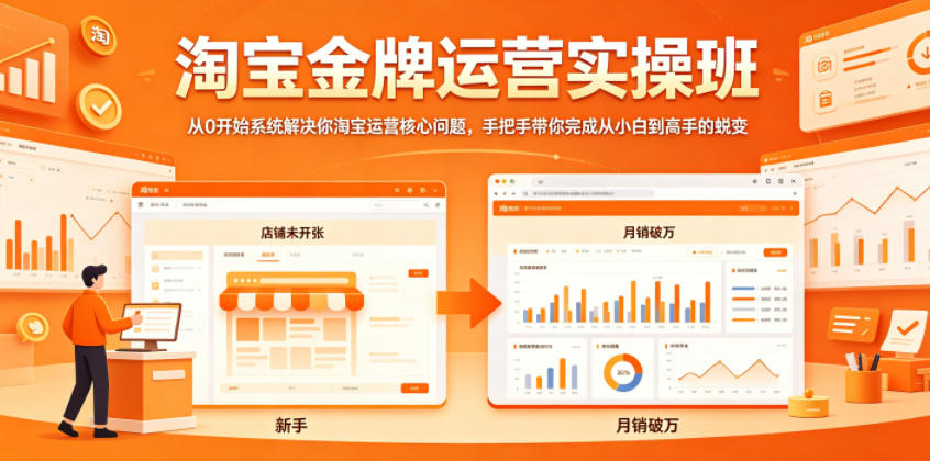 淘宝金牌运营实操班，从0开始系统解决你淘宝运营核心问题，手把手带你完成从小白到高手的蜕变-梦清研习社