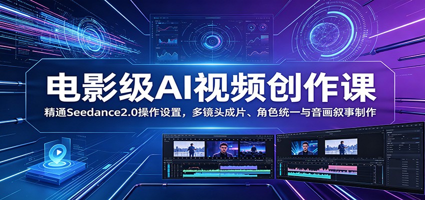 电影级AI视频创作课：精通Seedance2.0操作设置，多镜头成片、角色统一与音画叙事制作-梦清研习社