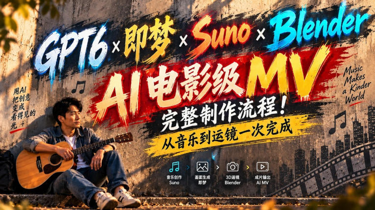 GPT6×即梦×Suno×Blender｜AI电影级MV完整制作流程！从音乐到运镜一次完成！-梦清研习社