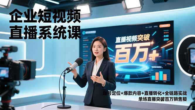 企业短视频直播系统课，账号定位+爆款内容+直播转化+全链路实战，单场直播突破百万销售额-梦清研习社