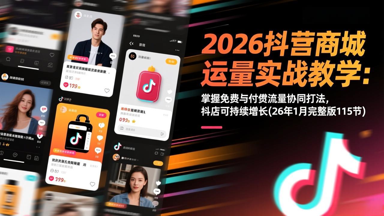 2026抖音商城运营实战教学:掌握免费与付费流量协同打法,抖店可持续增长(26年1月完整版115节-梦清研习社