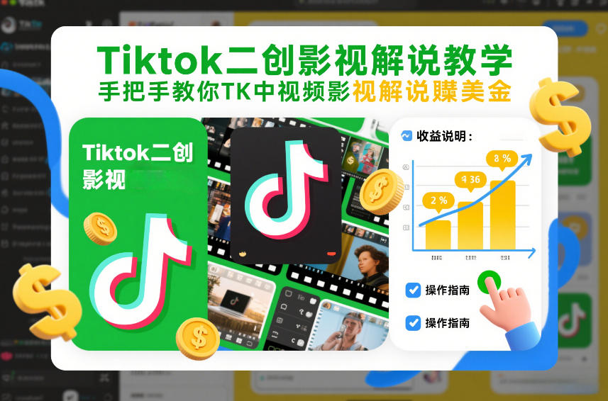 Tiktok二创影视解说教学,手把手教你TK中视频影视解说賺美金(更新26年1月)-梦清研习社