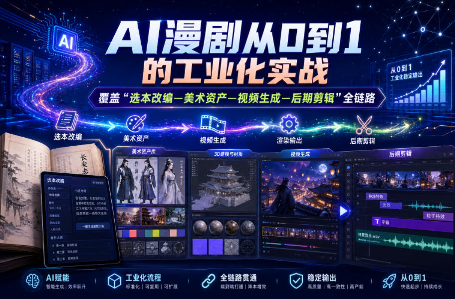 AI漫剧从0到1的工业化实战，覆盖“选本改编—美术资产—视频生成—后期剪辑”全链路(更新6月)-梦清研习社