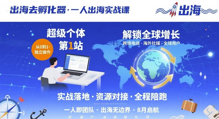 出海去孵化器,一人出海实战课,超级个体第1站,解锁全球增长-梦清研习社