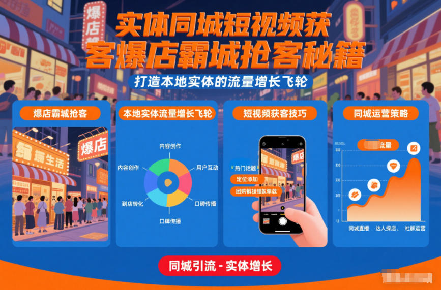 实体同城短视频获客爆店霸城抢客秘籍，打造本地实体的流量增长飞轮-梦清研习社