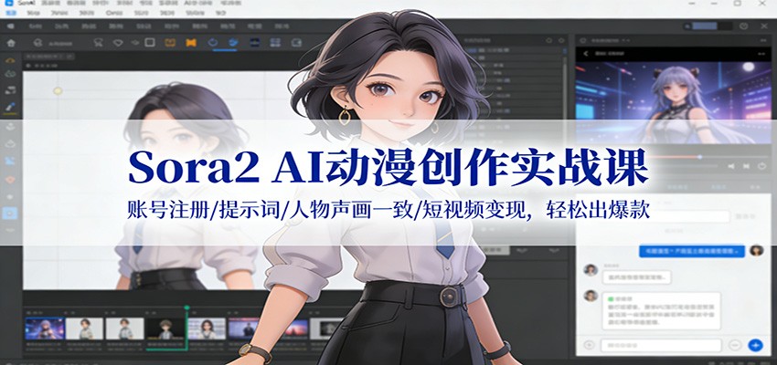 Sora2 AI动漫创作实战课:账号注册/提示词/人物声画一致/短视频变现,轻松出爆款-梦清研习社